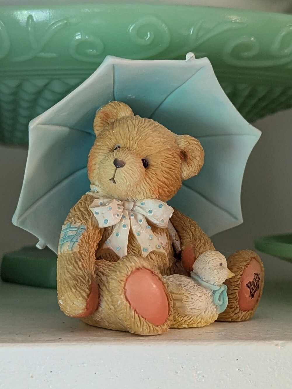 🧸🌧️ VTG Cherished Teddies April Showers Teddy Bear Duck Figurine 1993 90s Gift